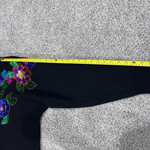 Vintage Marnie West Black Sequin Beaded Full Sleeve Wool Rabbit Hair Sweater M - Picture 6 of 9